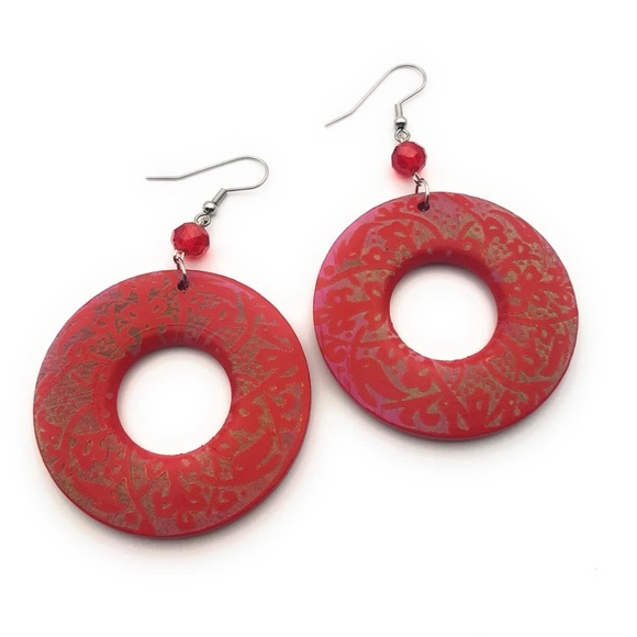 Wooden Hoop Dangle Earrings - Picture 3 of 3